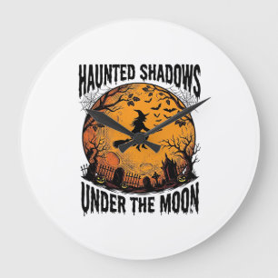 Grande Horloge Ronde Sorcière de Lune d'Halloween Chemise de Nuit Vinta