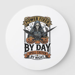 Grande Horloge Ronde Sorcière de réparation de batterie Funny Halloween