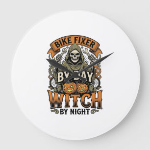 Grande Horloge Ronde Sorcière de réparation de vélo vintage Halloween m