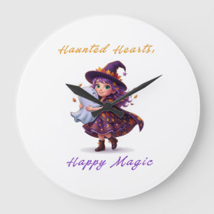 Grande Horloge Ronde Sorcière et meilleures amies Boo Mignon Halloween