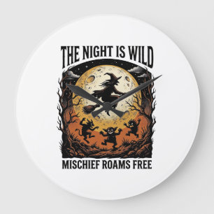 Grande Horloge Ronde Sorcière Vintage Halloween Lunes Malicieuses Graph
