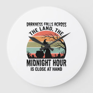 Grande Horloge Ronde Sorcière Vintage Heure de Minuit Design Halloween_