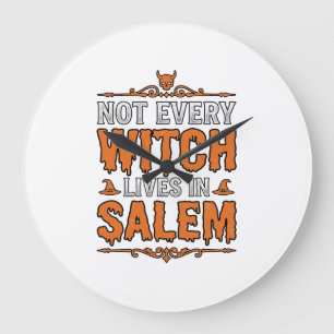 Grande Horloge Ronde Sorcière Vintage Salem Halloween Typographie Desig
