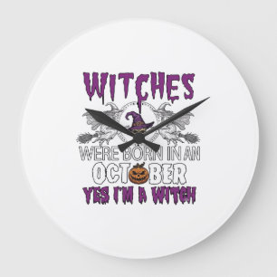 Grande Horloge Ronde Sorcières Octobre Halloween Crâne Chapeau de Sorci