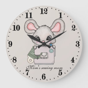 Grande Horloge Ronde souris à couture mignonne