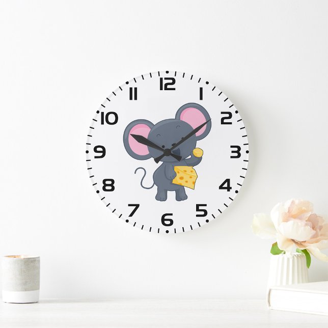 Grande Horloge Ronde Souris de dessin animé avec fromage Animal adorabl (Créateur téléchargé)