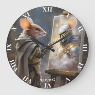 Grande Horloge Ronde Souris de peinture de souris mignonne de fantaisie