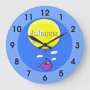 Grande Horloge Ronde Souris mignonne dans la canette d'arrosage avec de