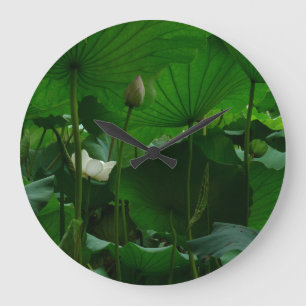 Grande Horloge Ronde Sous les Feuilles Lotus
