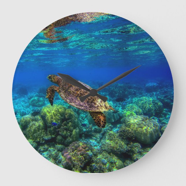 Grande Horloge Ronde Sous-marin Tropical Sea Turtle Coral (Recto)