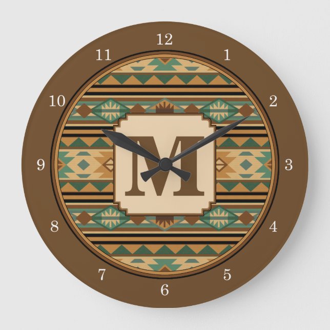 Grande Horloge Ronde Southwest Design Green Brown Personalized (Recto)