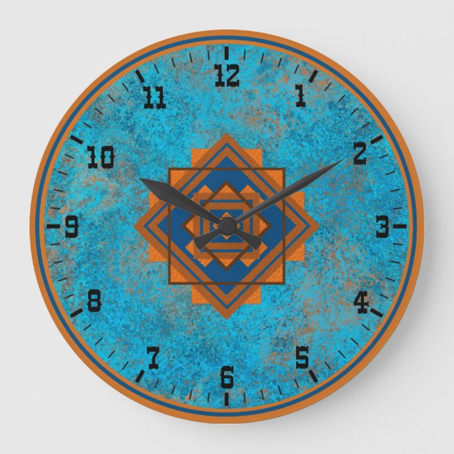 Grande Horloge Ronde Southwest Mountain Peaks Turquoise Style ancien We (Recto)