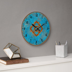Grande Horloge Ronde Southwest Mountain Peaks Turquoise Style ancien We