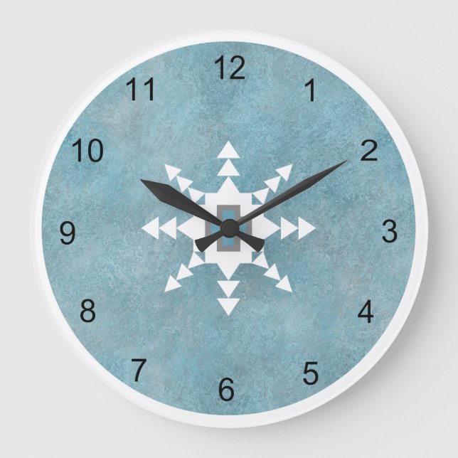 Grande Horloge Ronde Southwest Turquoise hiver Flocon de neige géométri (Recto)