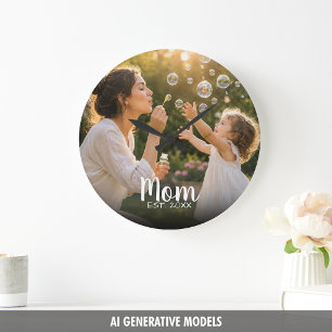 Grande Horloge Ronde Souvenir de photo de famille établi par maman