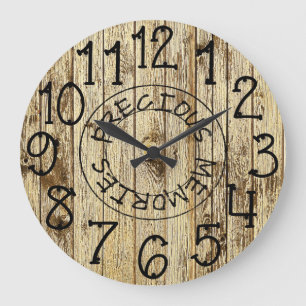 Grande Horloge Ronde Souvenirs Précieux en Bois Brun Personnalisé Rusti