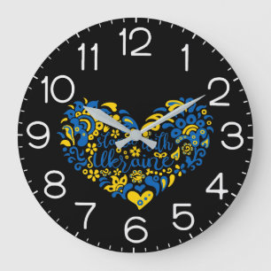 Grande Horloge Ronde Soyez avec l'Ukraine lettrage et coeur