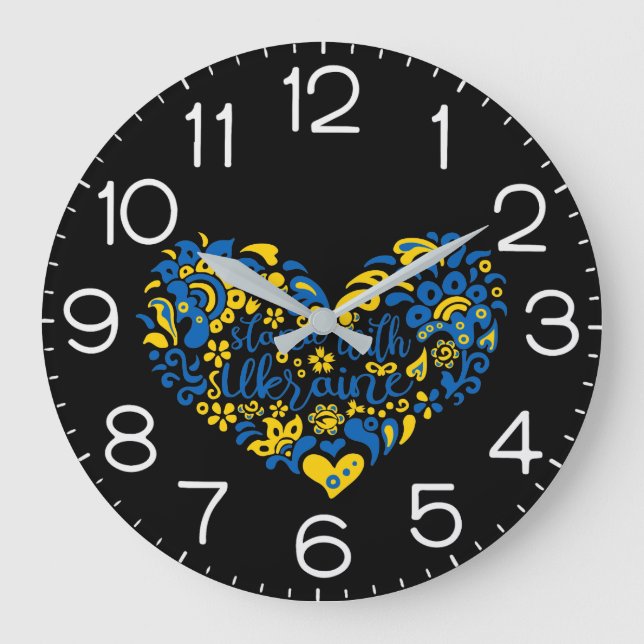 Grande Horloge Ronde Soyez avec l'Ukraine lettrage et coeur (Recto)