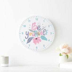 Grande Horloge Ronde Soyez vous-même   Fleurs Pastel