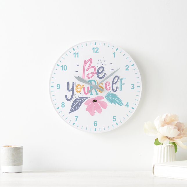 Grande Horloge Ronde Soyez vous-même | Fleurs Pastel (Maison)