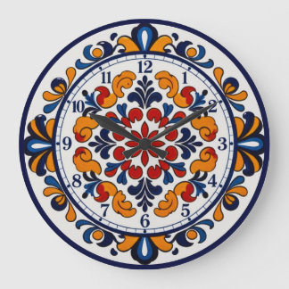 Grande Horloge Ronde Spanish Talavera Style Numbered Clock