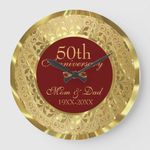 Grande Horloge Ronde Sparkling Gold Damask 50e anniversaire de Mariage
