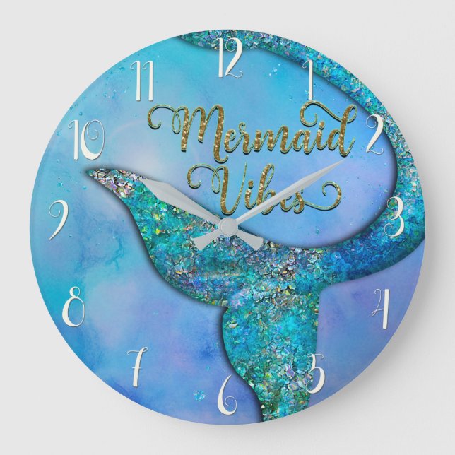 Grande Horloge Ronde Sparkly Ocean Mermaid Fin Tail Enchanted (Recto)
