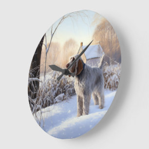 Grande Horloge Ronde Spinone Italiano Laisser Neige Noël