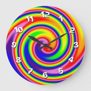 Grande Horloge Ronde Spirale arc-en-ciel colorée aux nombres asymétriqu