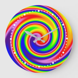 Grande Horloge Ronde Spirale arc-en-ciel colorée sans chiffres Illusion