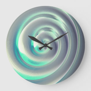 Grande Horloge Ronde Spirale d'argent géant et d'aquamarine sur blanc