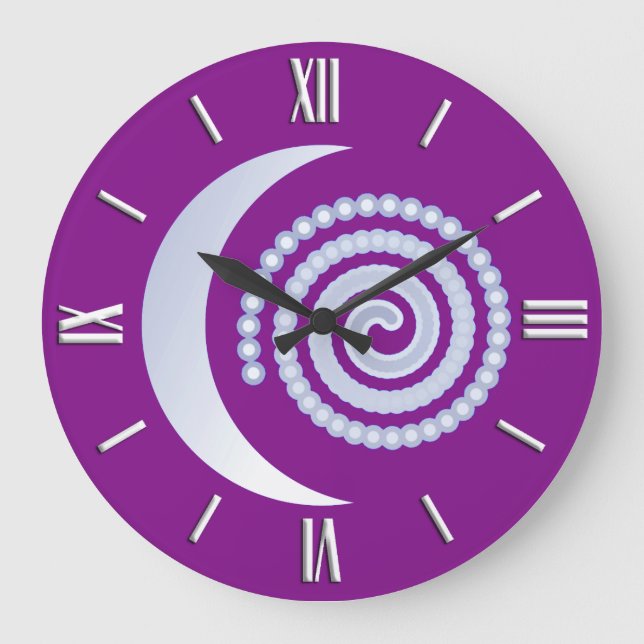 Grande Horloge Ronde Spirale de lune d'argent, violet profond (Recto)