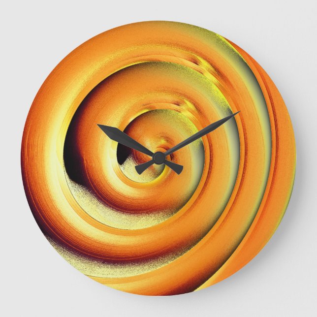 Grande Horloge Ronde spirale orange brillante sur le noir (Recto)