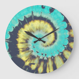 Grande Horloge Ronde Spirale turquoise : Grunge Hippie Texture.