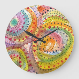 Grande Horloge Ronde Spirales aquarelles pointillées colorées