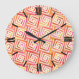 Grande Horloge Ronde Spirales carrées Modernes du milieu du siècle - cr