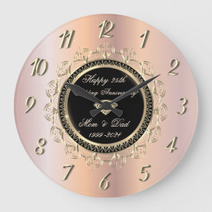 Grande Horloge Ronde Spirales Ornements Rose Doré 50 Anniversaire de Ma