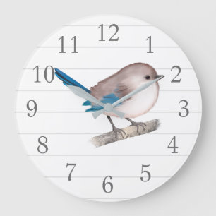 Grande Horloge Ronde Splendid Fairy Wren Bird on Branch