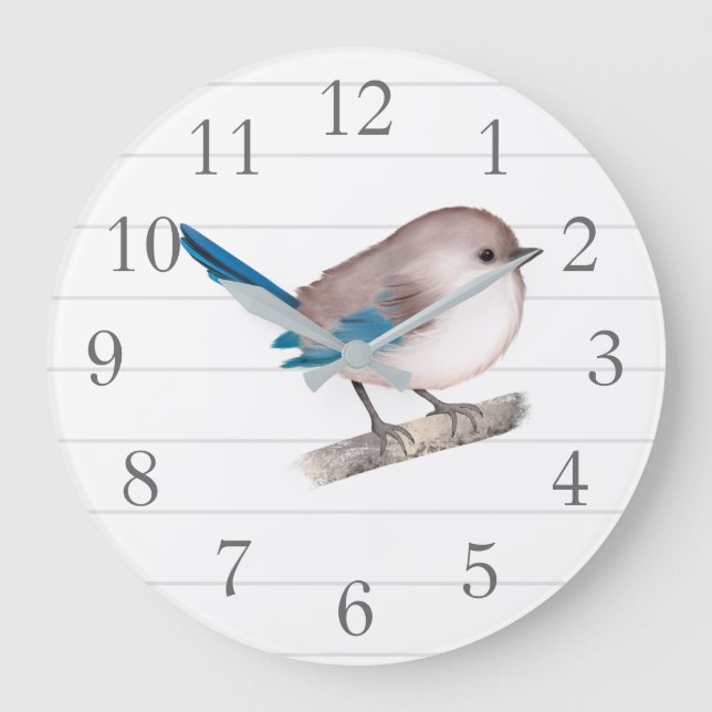 Grande Horloge Ronde Splendid Fairy Wren Bird on Branch (Recto)