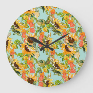 Grande Horloge Ronde Splendor d'automne : Motif de la nature sans coutu