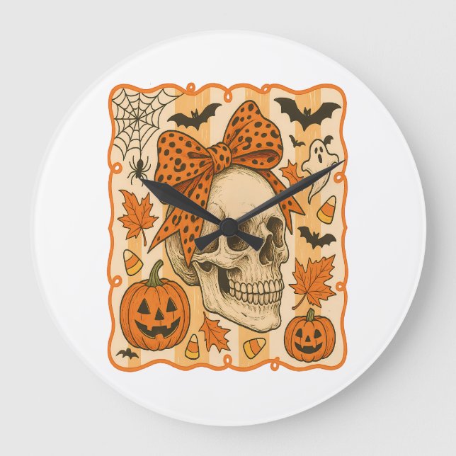 Grande Horloge Ronde Spooky Skull Halloween (Recto)