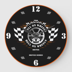 Grande Horloge Ronde Sport Voiture Racing Pro Conducteur À damiers Drap
