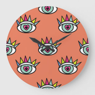 Grande Horloge Ronde Sport yeux motif, psychédélique vintage.