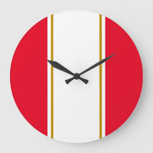 Grande Horloge Ronde Sporty Bright Red White Vertical Racing Stripes