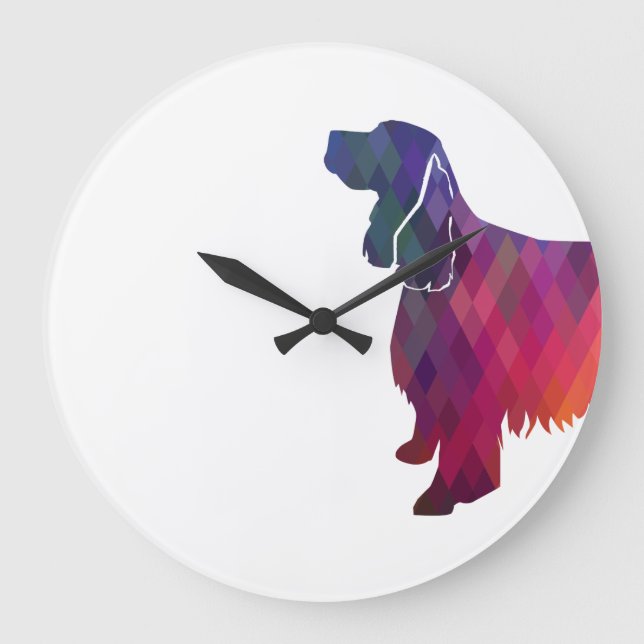 Grande Horloge Ronde Springer Spaniel Chien Géométrique Silhouette Purp (Recto)