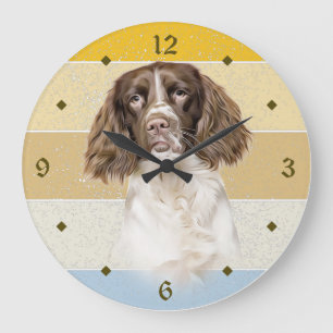 Grande Horloge Ronde Springer Spaniel Chien Retro coucher de soleil