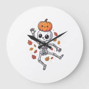 Grande Horloge Ronde Squelette dansant Halloween mignon avec tête de ci