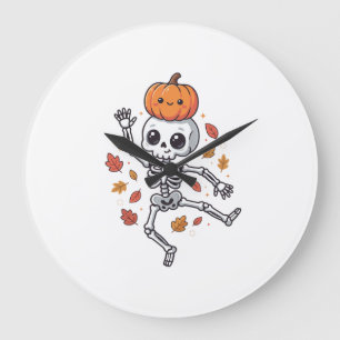 Grande Horloge Ronde Squelette dansant Halloween mignon avec tête de ci