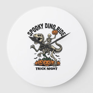 Grande Horloge Ronde Squelette de dinosaure Halloween Vintage Trick Rid