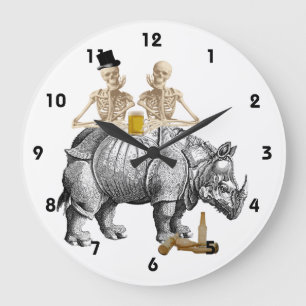 Grande Horloge Ronde Squelettes de steampunk gothique et rhino